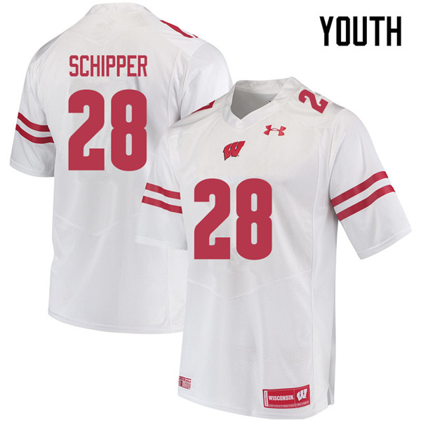 Youth #28 Brady Schipper Wisconsin Badgers College Football Jerseys Sale-White - Click Image to Close